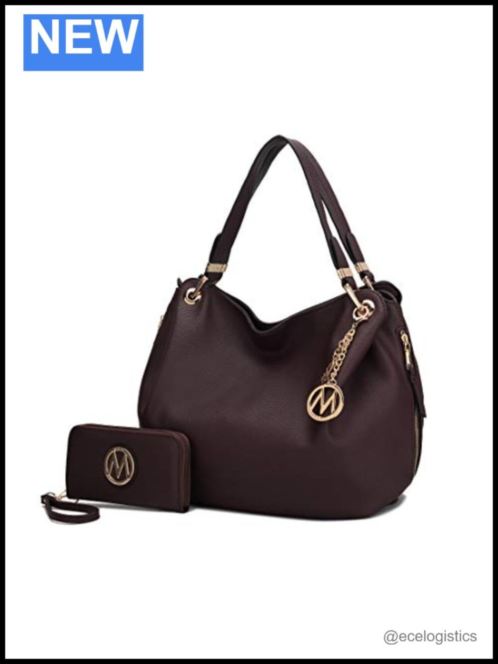 Vegan Leather Hobo Bag & Wristlet Wallet 2PC Set Shoulder Purse